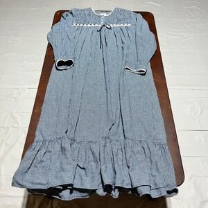Fundamentals Vintage Blue Houndstooth Cotton Smocked Lace Nightgown Womens L
